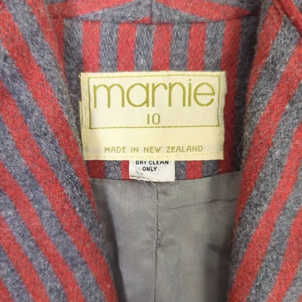 Marnie Womens Size 10 Two Button Closure Suit Jacket Red Blue Pinstripe Pockets